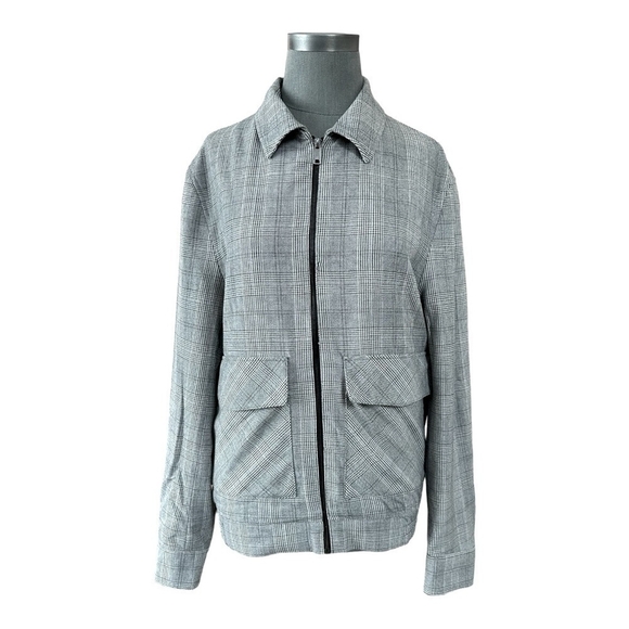 Men’s Jacket ZARA Grey Black Check Jacket Zip Up Collar Plaid Windbreaker Jacket - Picture 3 of 8